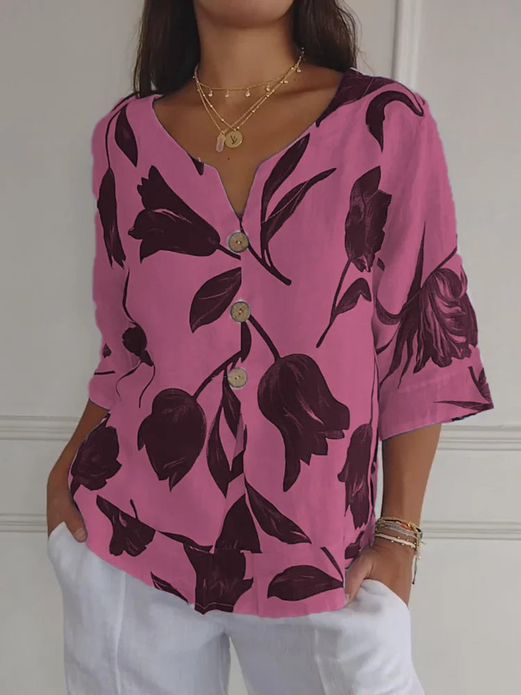 Top Floral com Botões à Frente