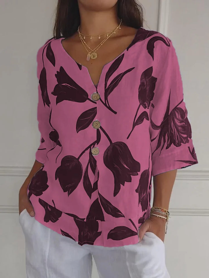 Top Floral com Botões à Frente