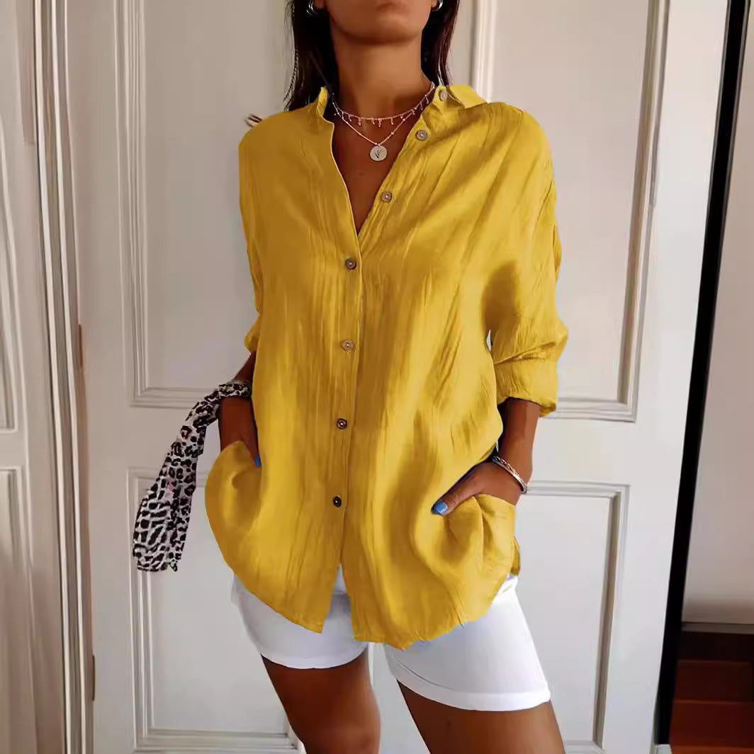 Camisa com Botões, Solapa e Mangas Compridas