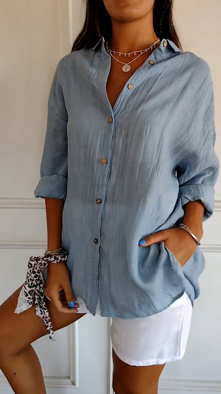 Camisa Casual de Manga Comprida com Botões