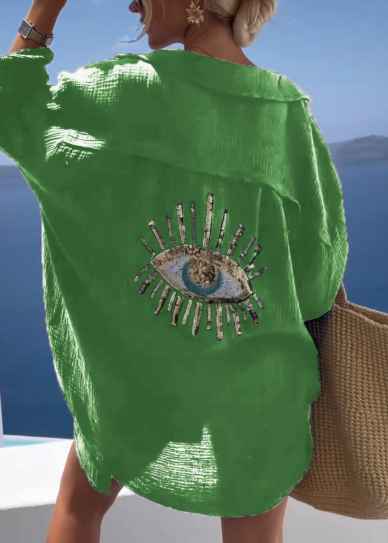 Camisa Folgada de Manga Comprida com Bordado nas Costas