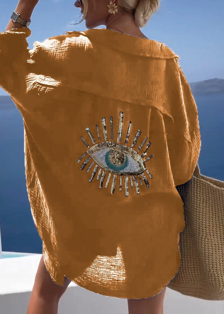 Camisa Folgada de Manga Comprida com Bordado nas Costas