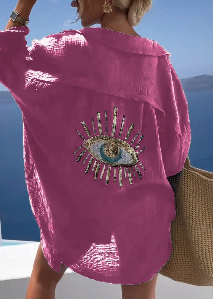 Camisa Folgada de Manga Comprida com Bordado nas Costas