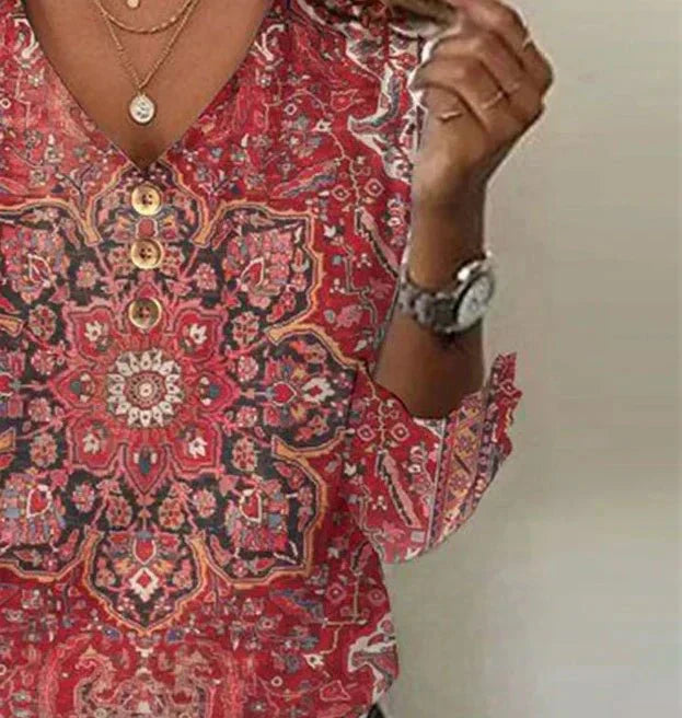 Blusa Floral com Decote em V e Mangas Soltas