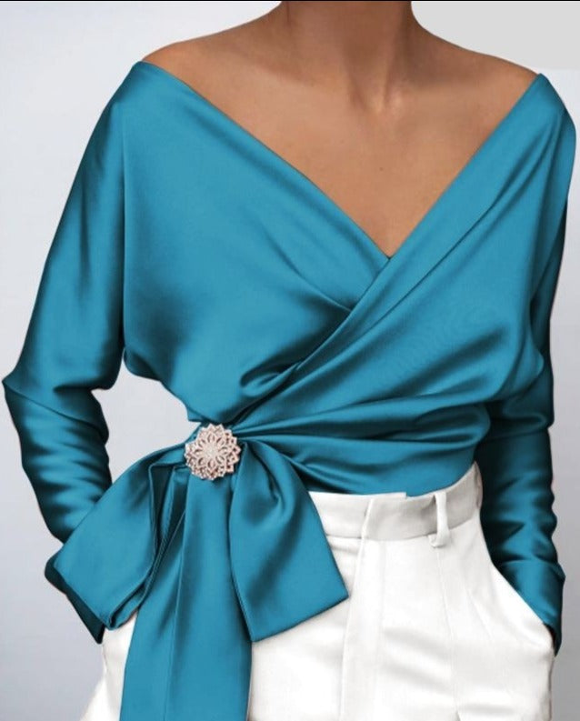 Top com Decote em V Vonda (Plus Size)