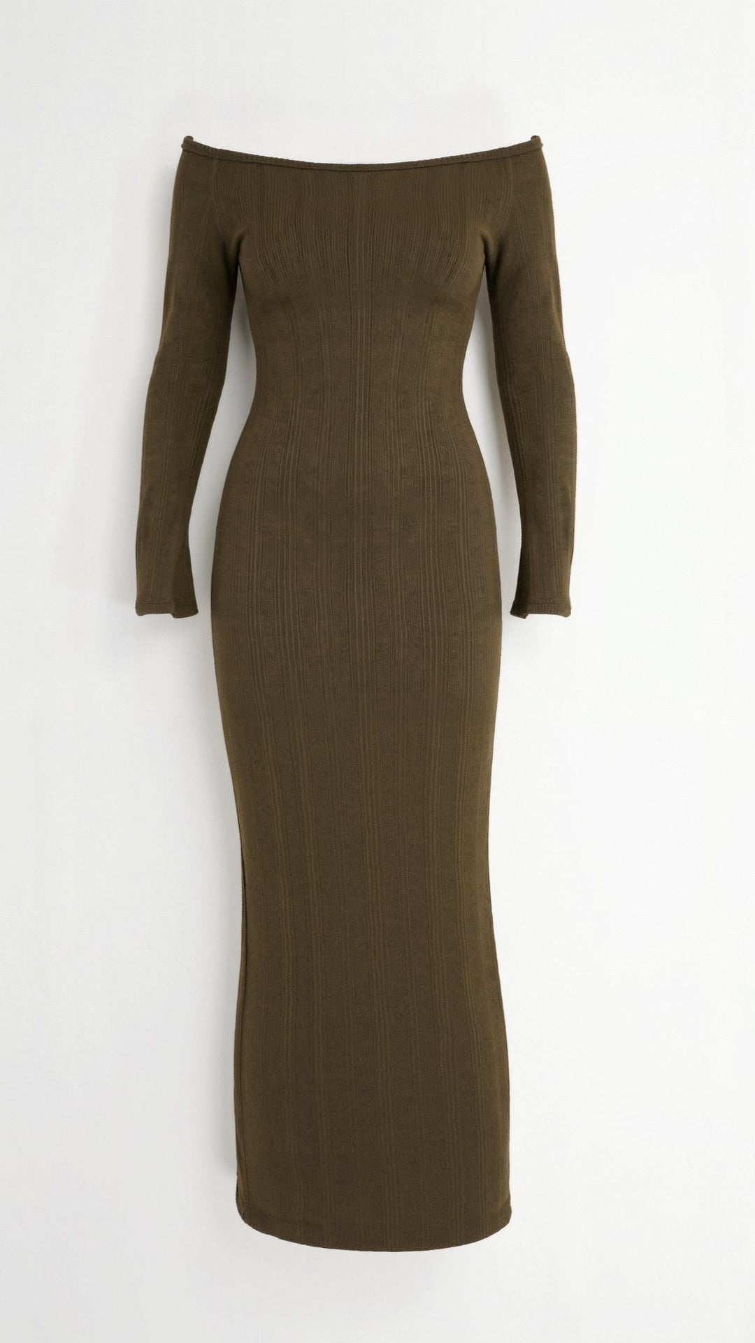 Vestido Maxi Canellado com Ombros Expostos