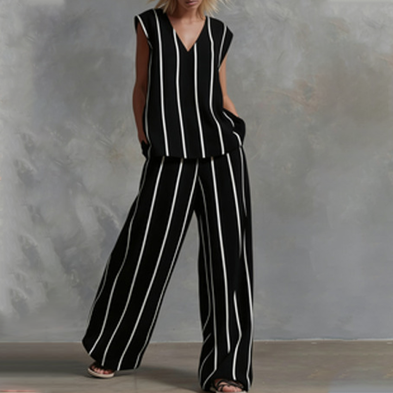 Vertical | Conjunto sem mangas, às riscas