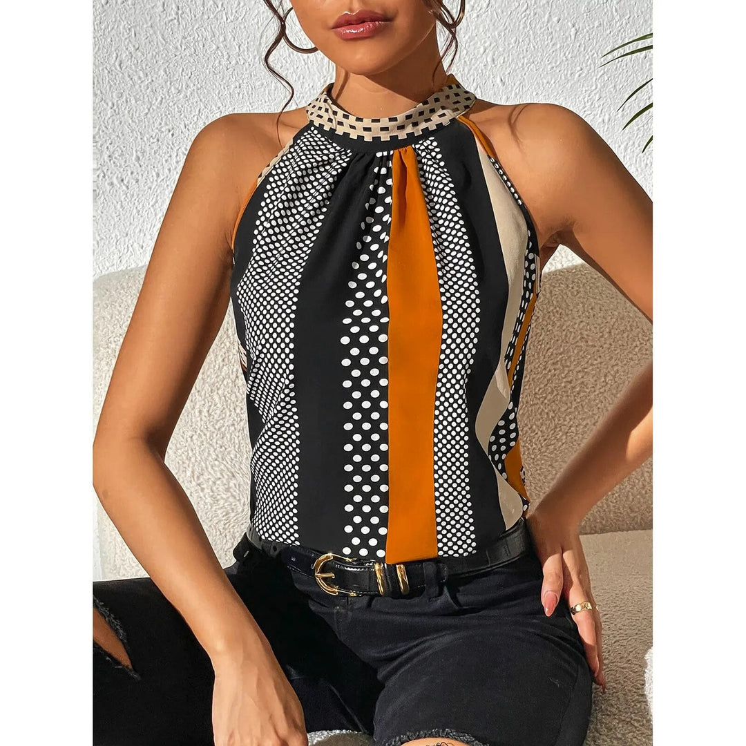Top Halter Sem Mangas com Estampado Geométrico