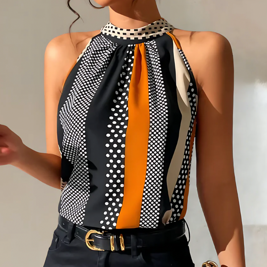 Top Halter Sem Mangas com Estampado Geométrico